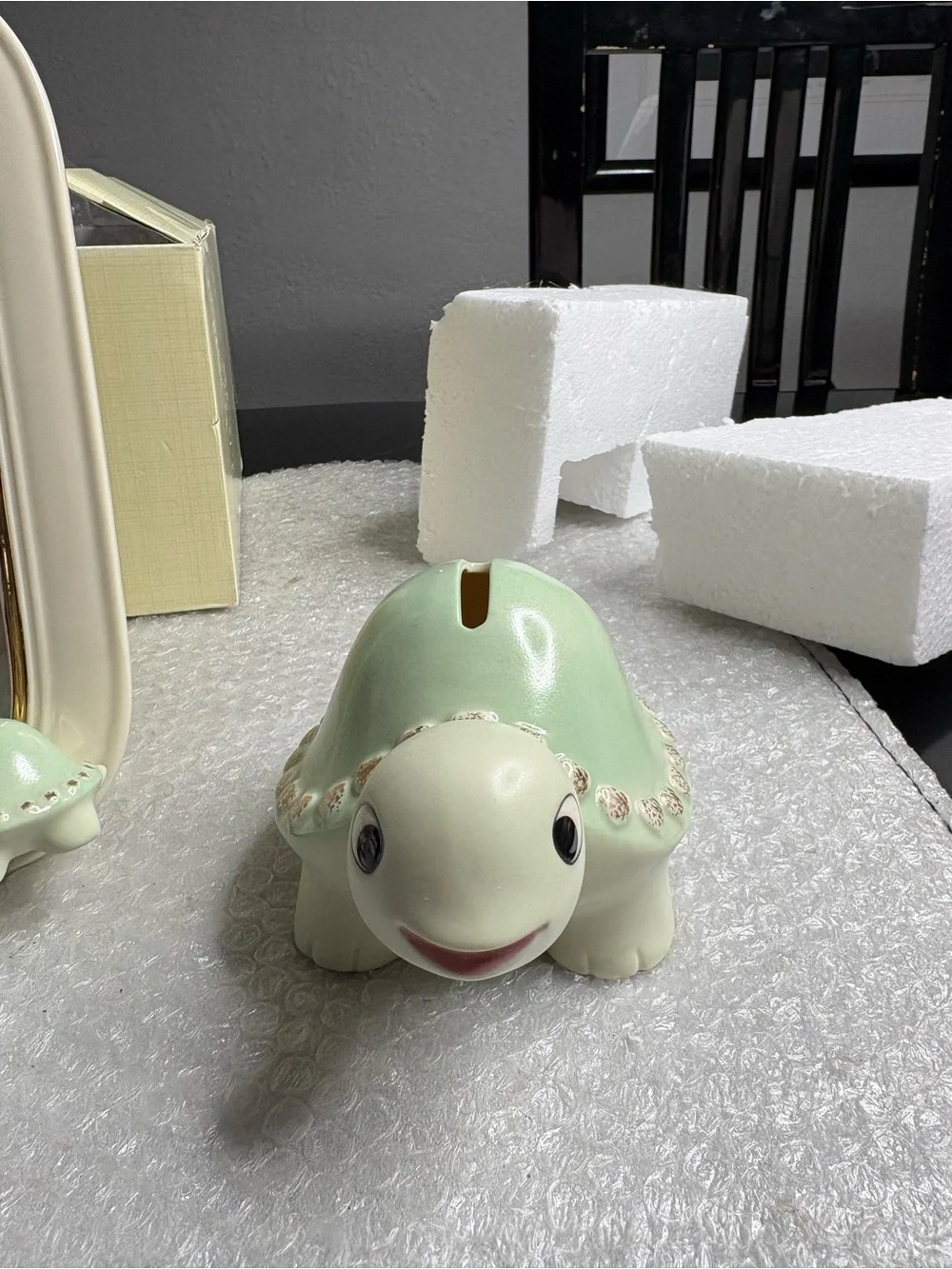 Lenox porcelain baby green turtle piggy bank and frame set